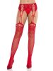 Rhinestone Lace Top Fishnet Stockings With - Gartner Belt