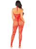 Seamless Net and Lace Lingerie Jumpsuit - With Keyhole Crossover Halter