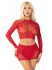 2pc Rhinestone Lace and Net Crop Top with - Heart Keyhole Mini Skirt