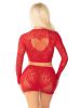 2pc Rhinestone Lace and Net Crop Top with - Heart Keyhole Mini Skirt